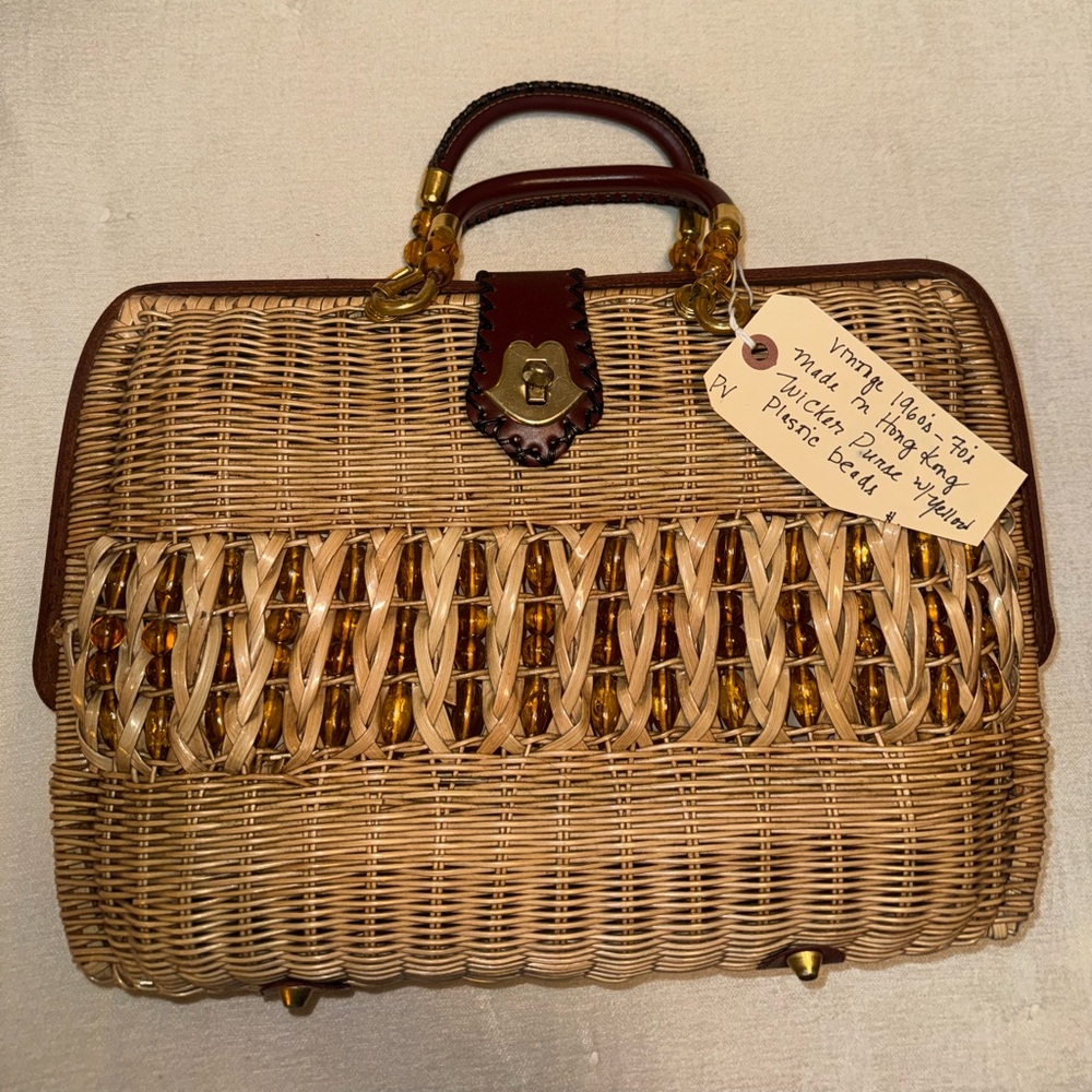 Woven Tan Handbag with Brown Accents